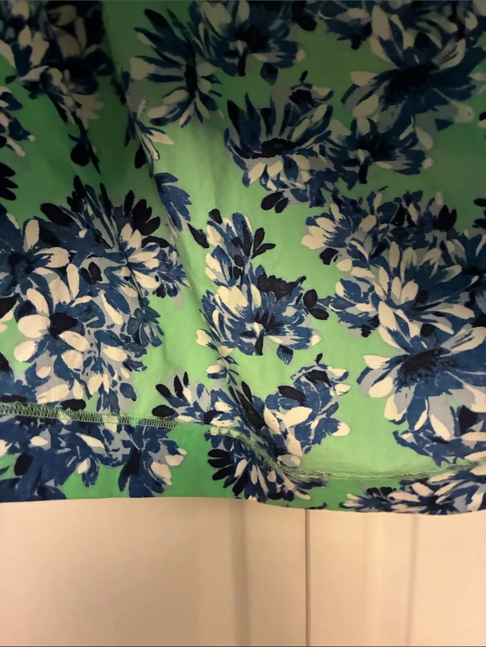 J. Crew Green patio skirt with Blue & White Floral Print